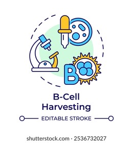 B-cell harvesting multi color concept icon. Antibody production. Hybridoma technology. B-lymphocytes. Round shape line illustration. Abstract idea. Graphic design. Easy to use in article