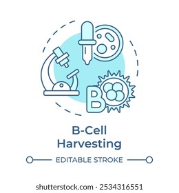 Icono de concepto azul suave de cosecha de células B. Producción de anticuerpos. Tecnología de hibridoma. Linfocitos B. Ilustración de línea de forma redonda. Abstractas idea. Diseño gráfico. Fácil de usar en el artículo