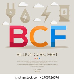 BCF media (miles de millones de pies cúbicos) Acrónimos de energía, letras e íconos ,Vector ilustrat1903172482ion.