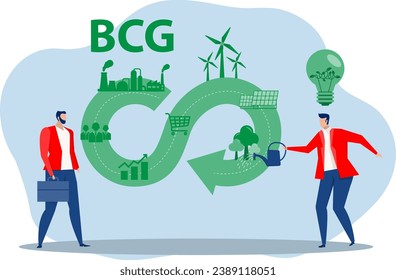 inversión en economía bcg, energía verde Medio ambiente, industria sostenible con molinos de viento y paneles de energía solar. Problemas ambientales, de gestión social y concepto de gobernanza empresarial 