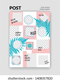 Bckgrounds for social network post. Set of editable square post frame templates.Vector cover. Mockup for blogs