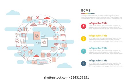 bcms business continuity management system concept for infographic template banner with four point list information