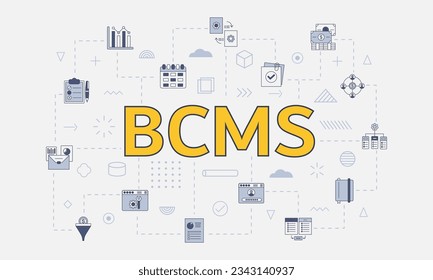 bcms business continuity management system concept with icon set with big word or text on center