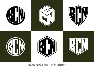 BCN initial letter geometric shape icon logo design vector. monogram, lettermark, circle, polygon, shield, symbol, emblem, elegant, abstract, wordmark, sign, art, typography, icon, geometric, shape
 svg