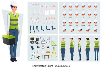 BConstruction Worker, Engineer Character Creation Pack, With Tools, Equipements, Gestures And Face Expressions.