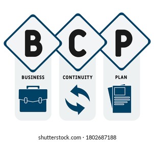 BCP  - Business Continuity Plan. Acronym Business Concept. Vector Illustration Concept With Keywords And Icons. Lettering Illustration With Icons For Web Banner, Flyer, Landing Page