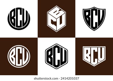 BCU initial letter geometric shape icon logo design vector. monogram, lettermark, circle, polygon, shield, symbol, emblem, elegant, abstract, wordmark, sign, art, typography, icon, geometric, shape
