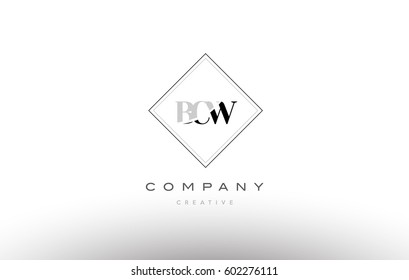 bcw b c w retro vintage simple rhombus three 3 letter combination black white alphabet company logo line design vector icon template 