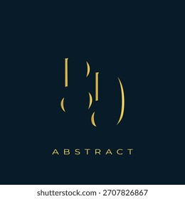 BD Abstractas diseño de logotipo dorado. Abstractas composición de símbolos de oro sobre un fondo azul marino oscuro