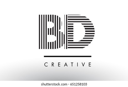BD B D Black and White Letter Logo Design with Vertical and Horizontal Lines.