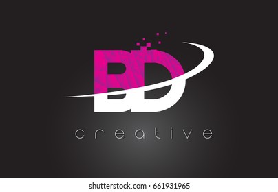 BD B D Creative Letters Design. White Pink Letter Vector Illustration.