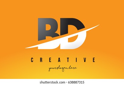 BD B D Letter Modern Logo Design with Swoosh Cutting the Middle Letters and Yellow Background.