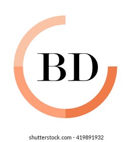 BD black letters , modern type of font , tree orange colors , simply alphabet like design identity