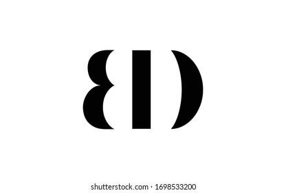 BD or DB and B or D Uppercase Letter Initial Logo Design, Vector Template
