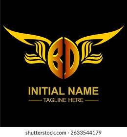 BD Golden Wing Emblem Logo with elegant gold wings, sleek and modern design. Ideal for branding, creative projects, luxury businesses, or artistic ventures.