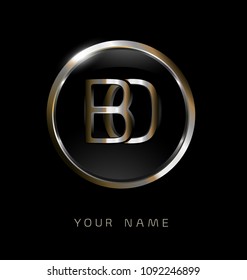BD initial letters with circle elegant logo golden silver black background