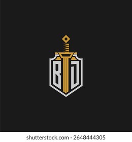 BD monograma inicial para imagem estilo escudo e espada