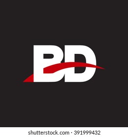 BD initial overlapping swoosh letter logo white red black background