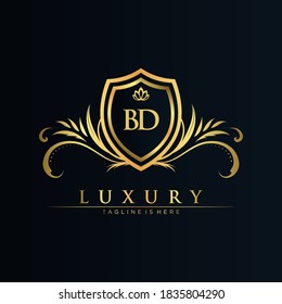 Letra BD Inicial con plantilla real.elegante con el vector del logotipo de la corona, Ilustración vectorial con logotipo de letras creativas.