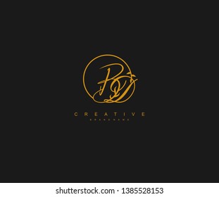 BD letter linked calligraphic monogram emblem style vector logo