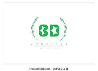 BD letters eco logo with leaf. Fresh nature and healthy leaf logo design.