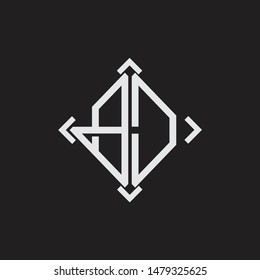 BD Logo Abstrac letter Monogram with Arrow in every side isolated on black background