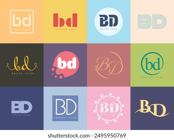 BD logo company template. Letter b and d logotype. Set different classic serif lettering and modern bold text with design elements. Initial font typography. Collection trendy business identity.
