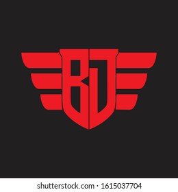 BD Logo monogram with emblem and wings element design template on red colors