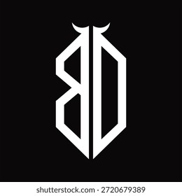 BD-Logo-Monogramm mit Hornform, einzelne schwarz-weiße Designvorlage auf schwarzem Hintergrund