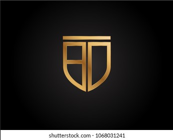 BD shield shape Letter Design in gold color