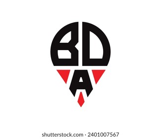 BDA letter location shape logo design. BDA letter location logo simple design.
