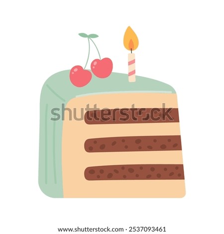 Bday cake slice piece with cherries and candles
