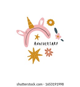 Bday celebrate phrase illustration. Boho Birthday Girl Anniversary party concept. Vector clipart design