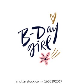 Bday Celebrate Phrase Illustration. Boho Birthday Girl Anniversary Party Concept. Vector Clipart Design