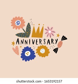 Bday celebrate phrase illustration. Boho Birthday Girl Anniversary party concept. Vector clipart design
