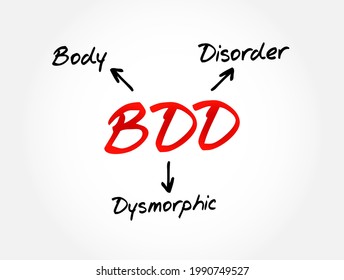 BDD - Body Dysmorphic Disorder is a mental health disorder, acronym text concept background