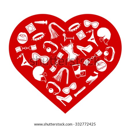BDSM heart, I love bdsm, red heart of BDSM accessories, vector illustration