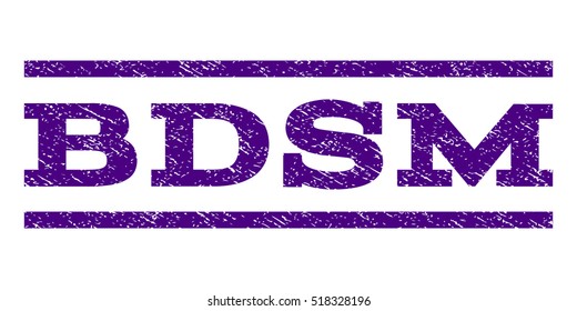 Bdsm watermark stamp. Text caption between horizontal parallel lines with grunge design style. Rubber seal stamp with dust texture. Vector indigo blue color ink imprint on a white background.