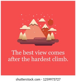 Don’t be afraid to fail Be afraid not to try Motivational Poster with Hills Mountains Trees Clouds Sun Vector Flat Illustration