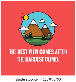 Don’t be afraid to fail Be afraid not to try Motivational Poster with Hills Mountains Trees Clouds Sun Vector Flat Illustration