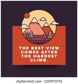 Don’t be afraid to fail Be afraid not to try Motivational Poster with Hills Mountains Trees Clouds Sun Vector Flat Illustration