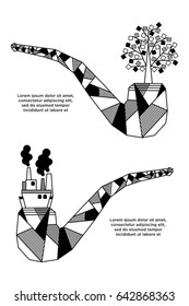 Be aware of your breathing. Smoking pipe illustration with tree and factory describe the source air 