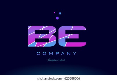 be b e  creative color blue background pink purple magenta alphabet letter company logo vector icon