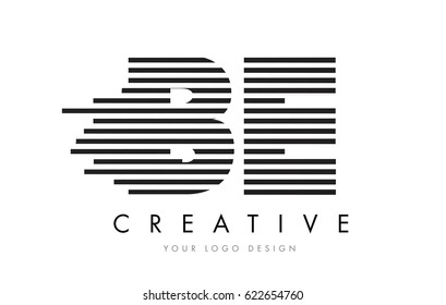 BE B E Zebra Letter Logo Design with Black and White Stripes Vector