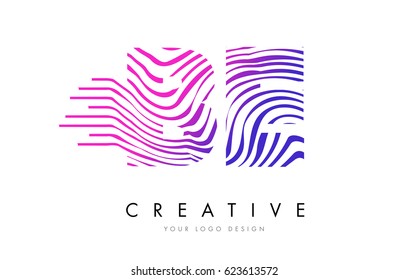 BE B E Zebra Letter Logo Design with Black and White Stripes Vector