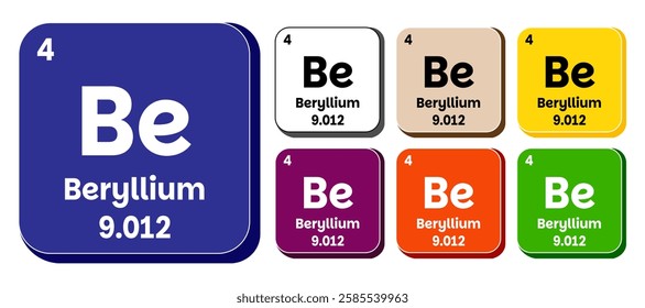 Be, Beryllium element vector icon set, periodic table element. Vector illustration EPS 10 File. Isolated on white background.