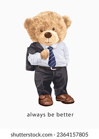 mejor slogan con muñeca de oso en traje y liganta ilustración vectorial