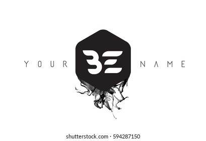 BE Black Ink Letter Logo Design with Rounded Hexagon Vector. 
