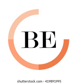 BE black letters , modern type of font , tree orange colors , simply alphabet like design identity