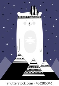 Be brave! Bear in indians crown